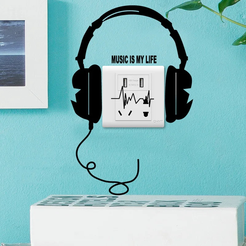 Music Headphones Wall Sticker