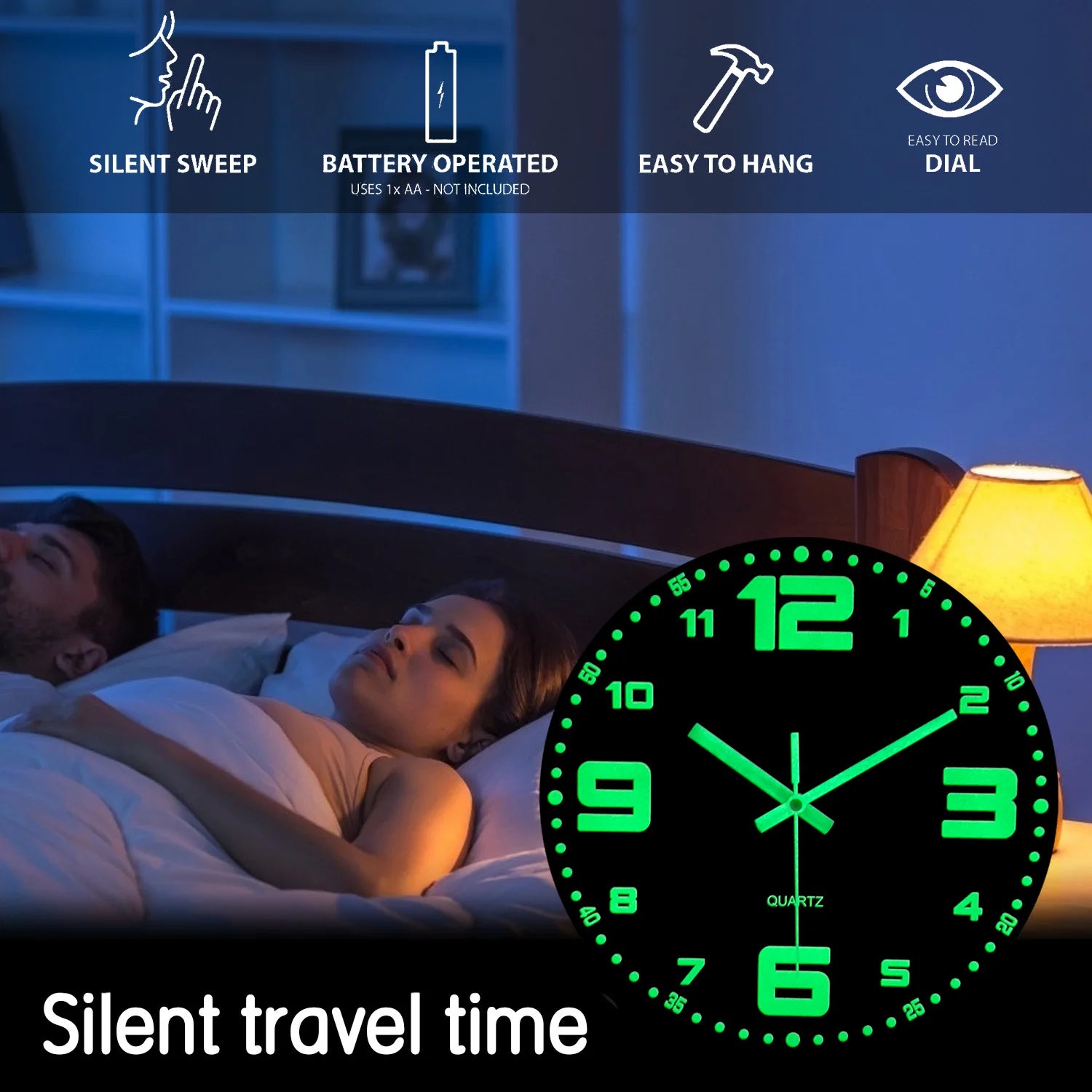 Nordic Glow-in-Dark Wooden Clock