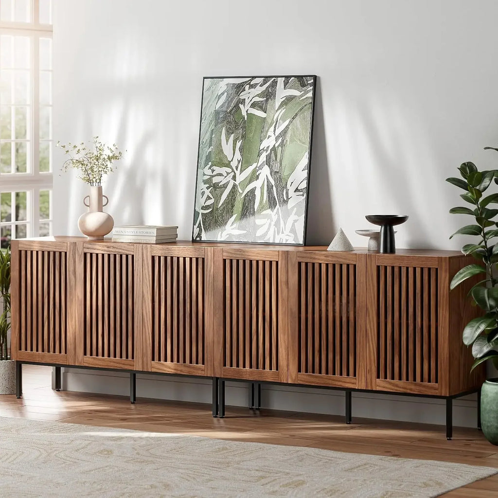 Farmhouse Buffet Cabinet with Metal Base and Adjustable Shelves,Sideboard Coffee Bar Cabinet with Doors for Kitchen, Living Room
