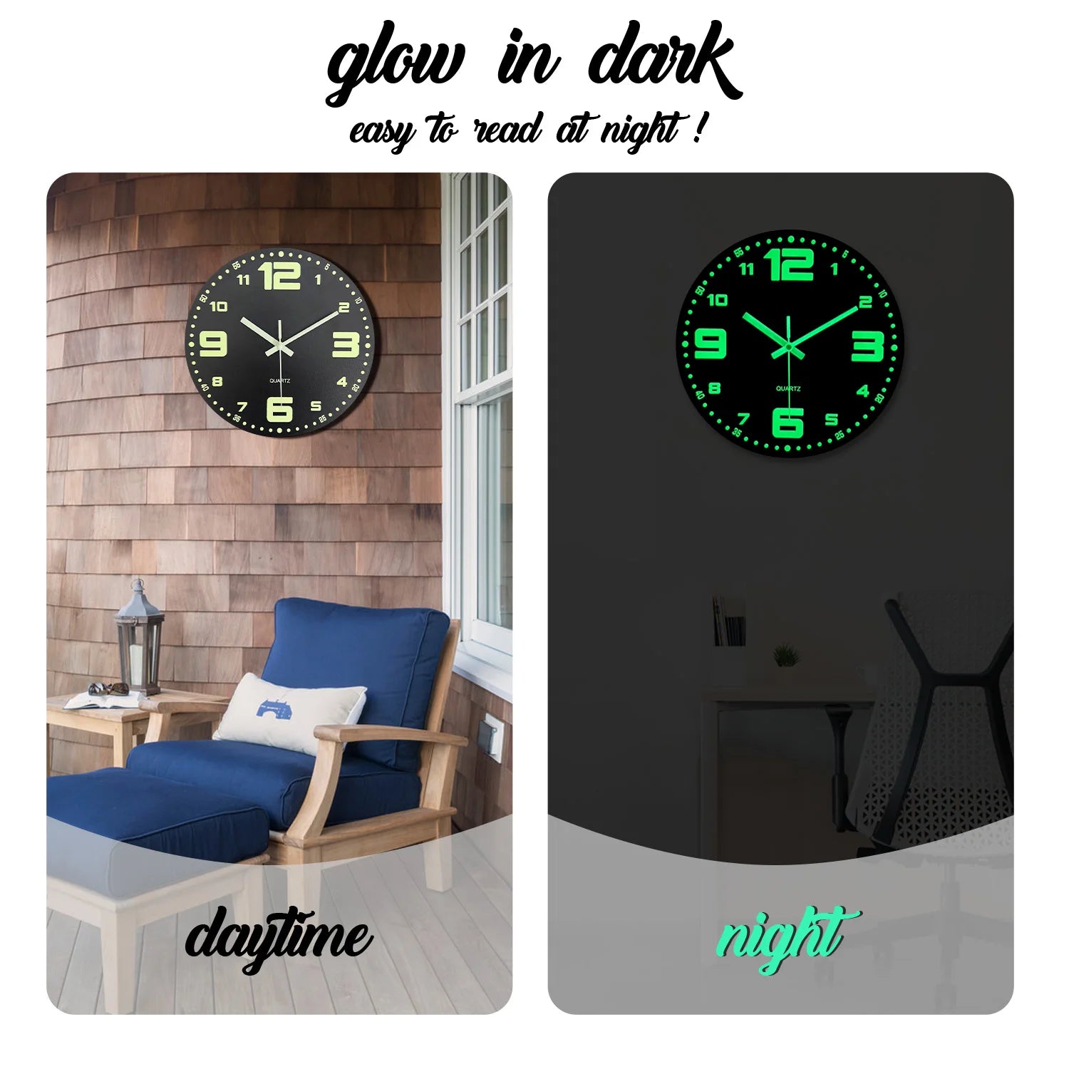 Nordic Glow-in-Dark Wooden Clock