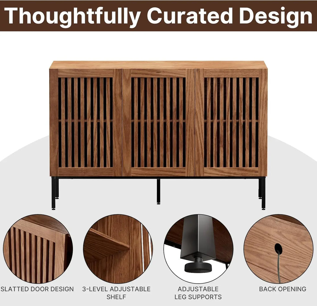 Farmhouse Buffet Cabinet with Metal Base and Adjustable Shelves,Sideboard Coffee Bar Cabinet with Doors for Kitchen, Living Room
