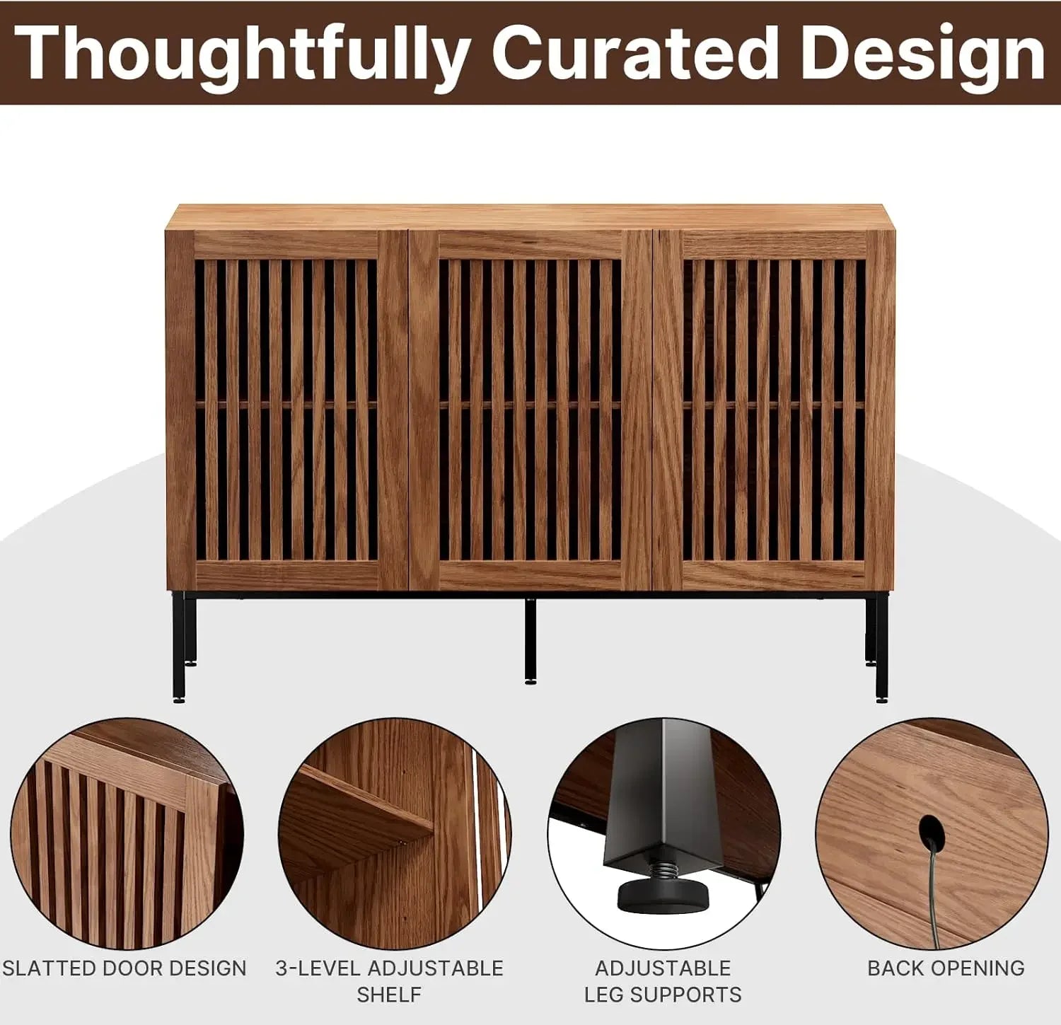 Farmhouse Buffet Cabinet with Metal Base and Adjustable Shelves,Sideboard Coffee Bar Cabinet with Doors for Kitchen, Living Room