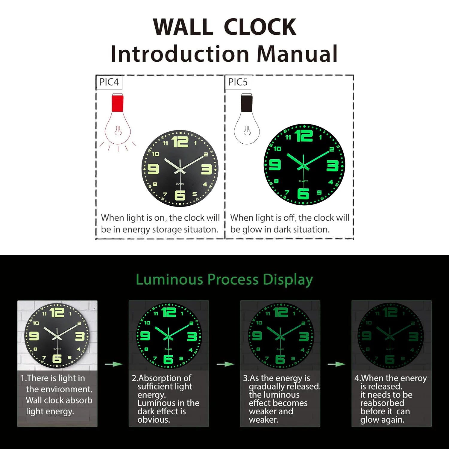 Nordic Glow-in-Dark Wooden Clock